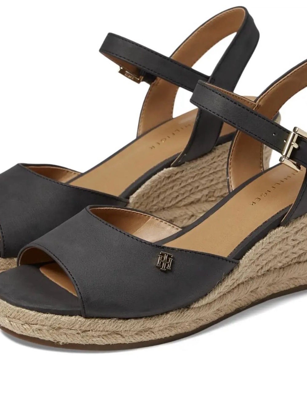 Tommy Hilfiger Black Open-Toe Espadrille Wedge Sandals